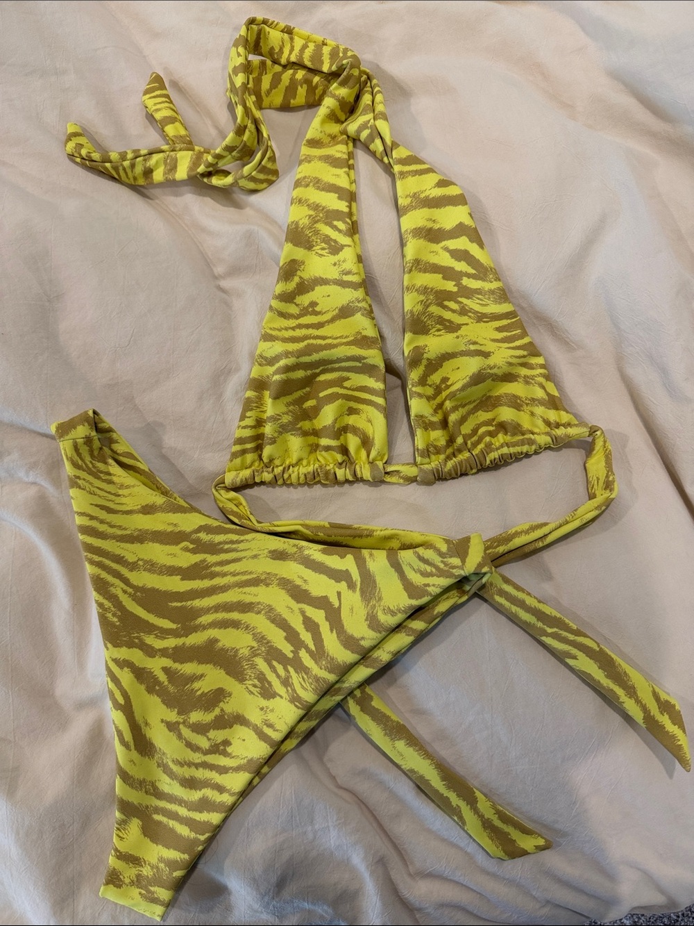 Skatie Swimwear Zebra Print Darby top Kelly bottom in Tropicale